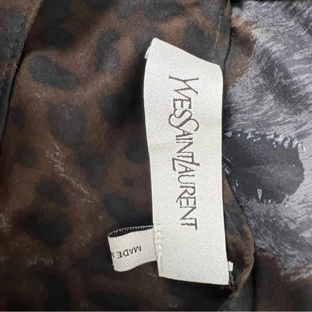 Yves Saint Laurent YSL Leopard Print Ruffle Sheer Boise Top Size 0 / XS - Picture 4 of 5